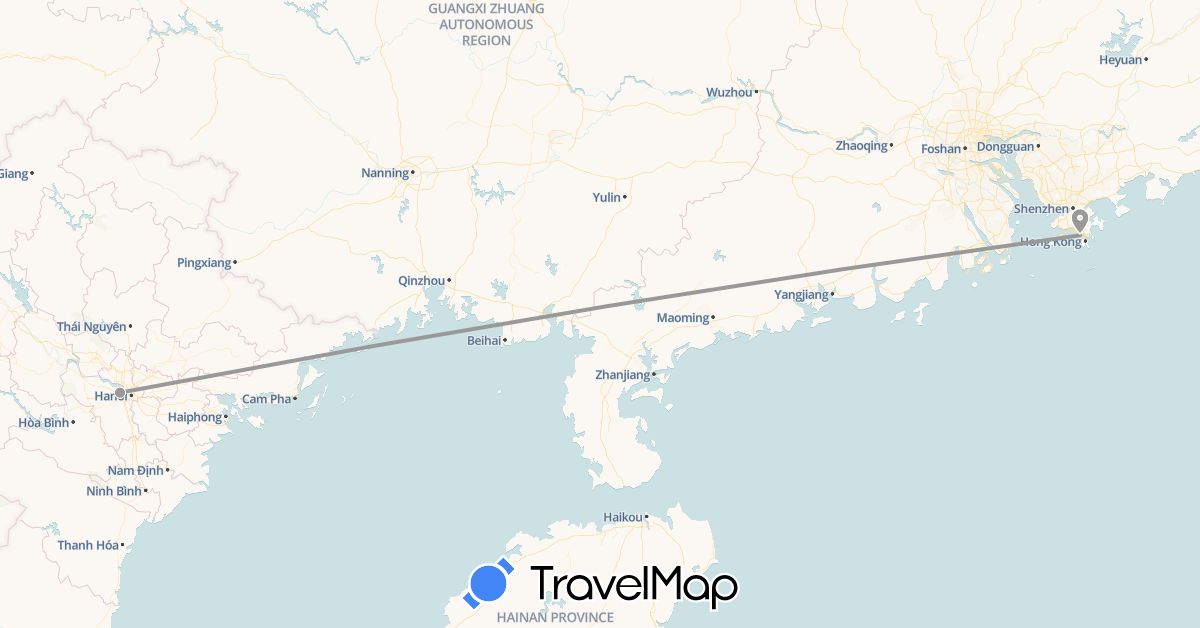 TravelMap itinerary: driving, plane in Hong Kong, Vietnam (Asia)